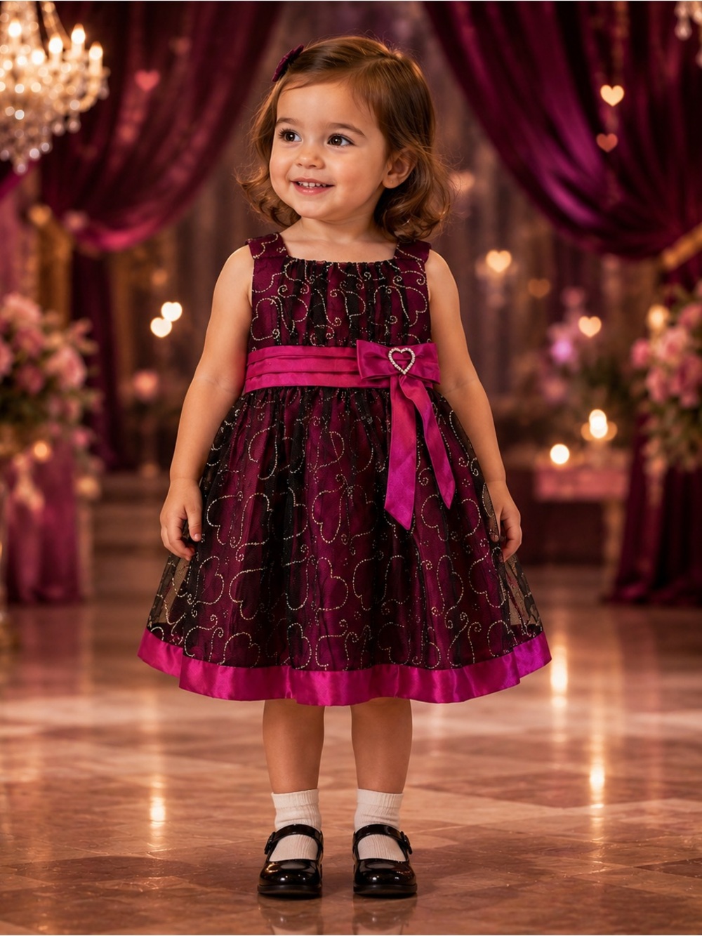 LOVE by Special Occasions Girls 2T Purple Glitter Heart Formal Dress EUC